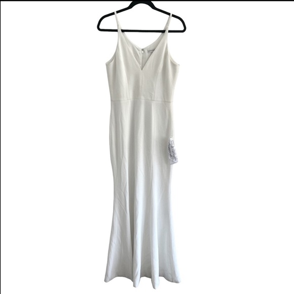 DRESS THE POPULATION Iris Slit Plunge White Gown Dress size small - Picture 5 of 12